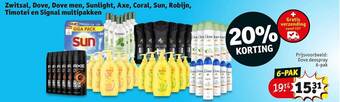 Kruidvat Zwitsal, Dove, Dove Men, Sunlight, Axe, Coral, Sun, Robijn, Timotei En Signal Multipakken aanbieding