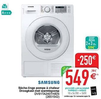 Cora Samsung sèche-linge pompe à chaleur droogkast met warmtepomp dv91ta240th-en aanbieding