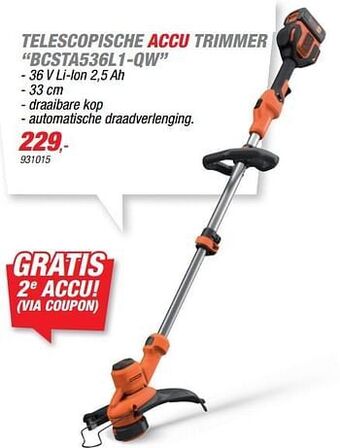 Hubo Black + decker telescopische accu trimmer bcsta536l1-qw aanbieding
