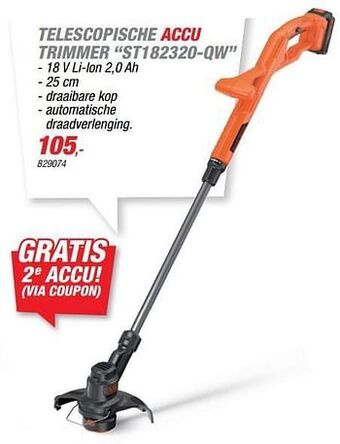 Hubo Black + decker telescopische accu trimmer st182320-qw aanbieding