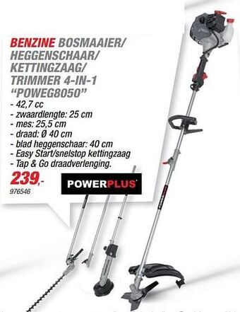 Hubo Powerplus benzine bosmaaier- heggenschaar- kettingzaag- trimmer 4-in-1 poweg8050 aanbieding