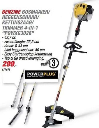 Hubo Powerplus benzine bosmaaier- heggenschaar- kettingzaag- trimmer 4-in-1 powxg3026 aanbieding