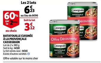 Auchan Ratatouille cuisinee a la provencale cassegrain 2 x 380g aanbieding