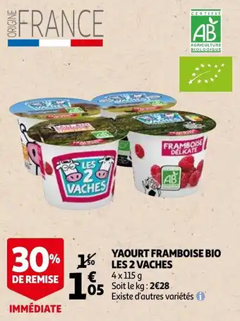 Auchan Yaourt framboise bio les 2 vaches 4 x 115g aanbieding