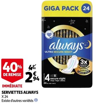 Auchan Serviettes always aanbieding