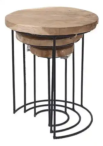 Dreamland Set van 3 bijzettafels rond teak aanbieding