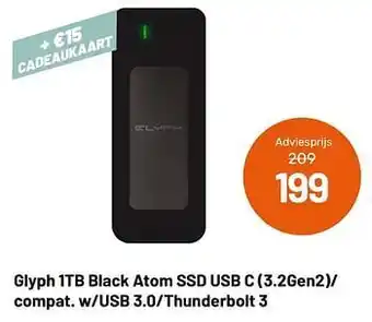 Glyph 1tb black atom ssd usb c 3.2gen2- compat. w-usb 3.0-thunderbolt 3