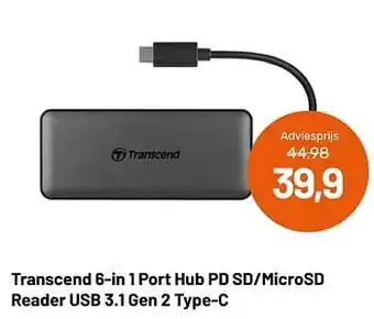 Transcend 6-in 1 port hub pd sd-microsd reader usb 3.1 gen 2 type-c