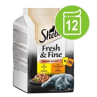 Zooplus Sheba Fresh & Fine in Gelei/Saus Kattenvoer Megapack 12 x 50 g - Met rundvlees en kip in saus aanbieding
