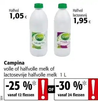 Colruyt Campina volle of halfvolle melk of lactosevrije halfvolle melk aanbieding