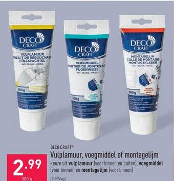 ALDI Deco Craft Vulplamuur, Voegmiddel Of Montagelijm aanbieding