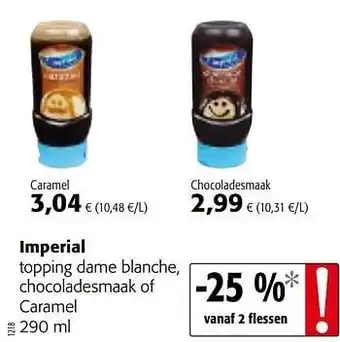 Colruyt Imperial topping dame blanche, chocoladesmaak of caramel aanbieding