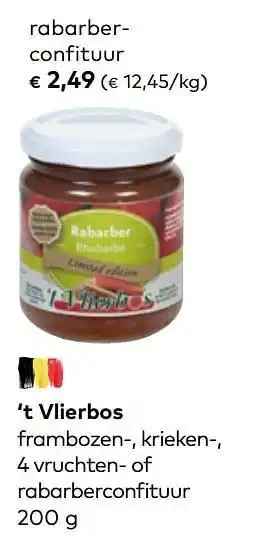 Bio Planet `t vlierbos rabarberconfituur aanbieding
