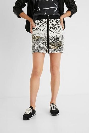 Korte rok met rits en tropische print - WHITE - XL