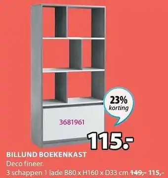 Jysk Billund boekenkast 3 schappen 1 lade aanbieding
