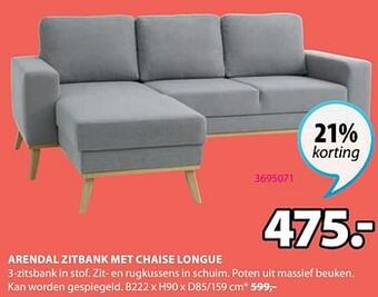 Jysk Arendal zitbank met chaise longue aanbieding