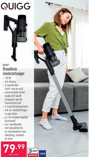 ALDI Quigg Draadloze steelstofzuiger aanbieding