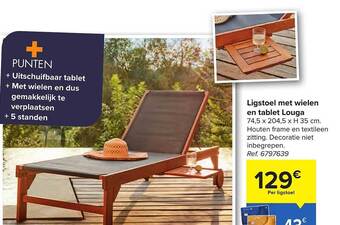 Carrefour Ligstoel Met Wielen En Tablet Louga aanbieding
