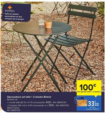 Carrefour Opvouwbare Set Tafel, 2 Stoelen Bistrot aanbieding