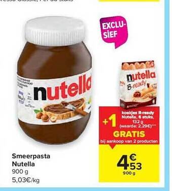 Carrefour Smeerpasta Nutella aanbieding
