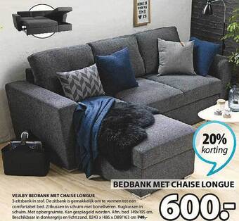 Jysk Vejlby Bedbank Met Chaise Longue aanbieding