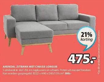 Jysk Arendal Zitbank Met Chaise Longue aanbieding