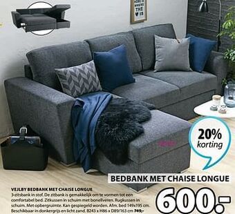 Jysk Vejlby bedbank met chaise longue aanbieding