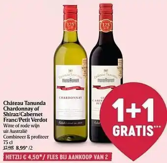 Delhaize Château tanunda chardonnay of shiraz-cabernet franc-petit verdot witte of rode wijn uit australië aanbieding