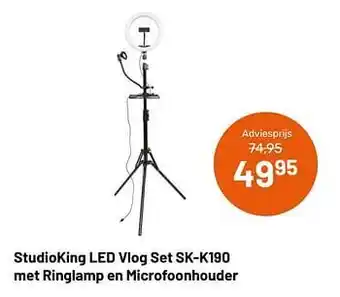Studioking led vlog set sk-k190 met ringlamp en microfoonhouder