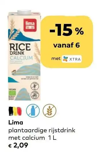 Lima plantaardige rijstdrink met calcium