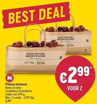Delhaize Pitloze druiven rode of witte aanbieding