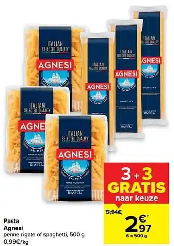 Carrefour Pasta agnesi penne rigate of spaghetti aanbieding