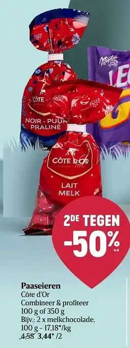 Delhaize Paaseieren côte d`or melkchocolade aanbieding