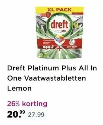 Plein.nl Dreft platinum plus all ln one vaatwastabletten lemon aanbieding