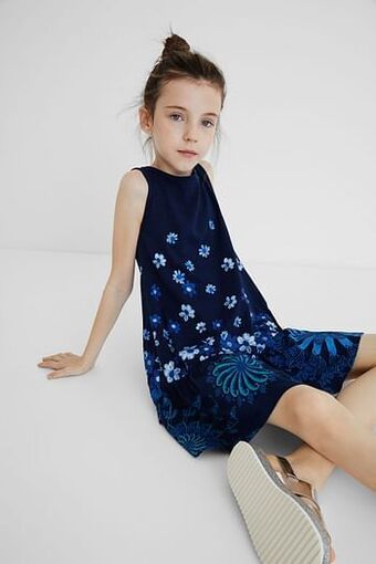 Desigual Katoenen jurk met schouderbandjes - BLUE - 11/12 aanbieding