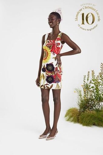 Desigual Kort slim fit jurkje met grote print - WHITE - XL aanbieding