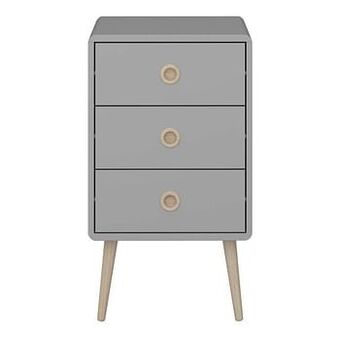 Leen Bakker Nachtkastje Softline - 3 lades - grijs - Leen Bakker aanbieding