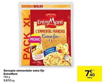 Carrefour Geraspte emmentaler extra fijn entremont aanbieding