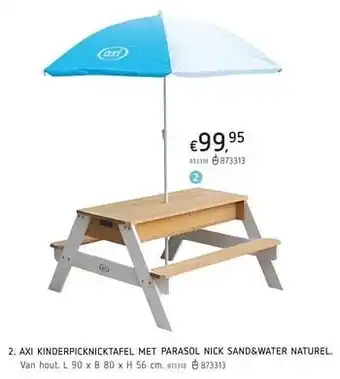 Axi kinderpicknicktafel met parasol nick sand+water naturel L 90 x B 80 x H 56 cm