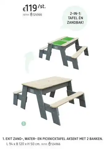 Dreamland Exit zand-, water- en picknicktafel aksent met 2 banken L 94 x B 120 x H 50 cm aanbieding