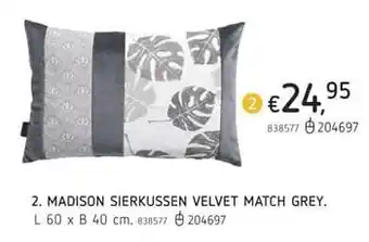 Dreamland Madison sierkussen velvet match grey L 60 x B 40 cm aanbieding