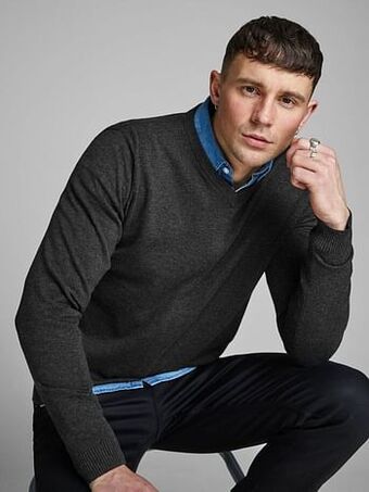 Berca Shoes Jack & Jones Pullover Basic Pull - Donkergrijs aanbieding