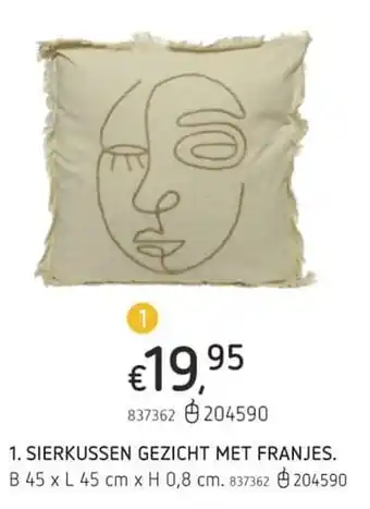 Dreamland Sierkussen gezicht met franjes B 45 x L 45 cm x H 0.8 cm aanbieding