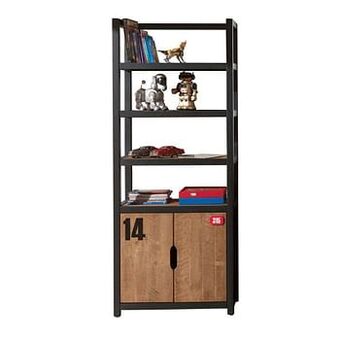 Leen Bakker Vipack boekenkast Alex - bruin/zwart - 200x80x40 cm - Leen Bakker aanbieding