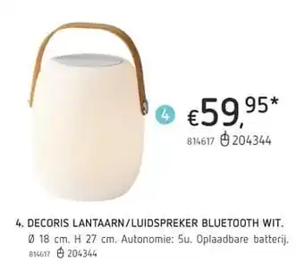 Dreamland Decoris lantaarn-luidspreker bluetooth wit 18 cm H 27 cm aanbieding
