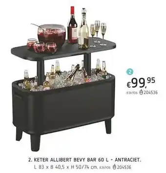 Dreamland Keter allibert bevy bar - antraciet L 83 x B 40.5 x H 50/74 cm aanbieding