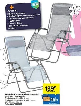 Carrefour Verstelbare en opvouwbare relaxzetel aanbieding