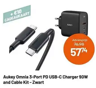 Kamera Express Aukey omnia 3-port pd usb-c charger 90w and cable kit - zwart aanbieding