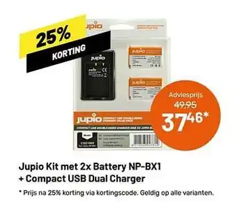 Jupio kit met 2x battery np-bx1 + compact usb dual charger
