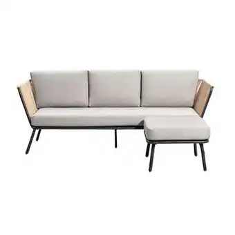 Leen Bakker Loungezetel Almeria 3-zits met hocker - naturelkleur - Leen Bakker aanbieding